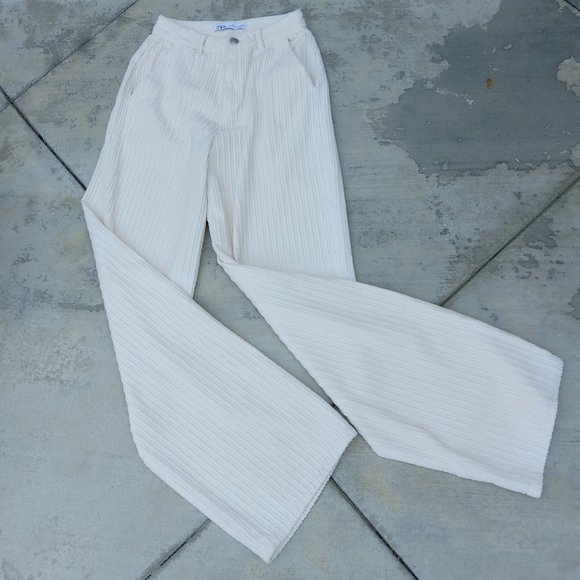 Zara Pants - Zara Cream Wide-Leg Textured Trousers